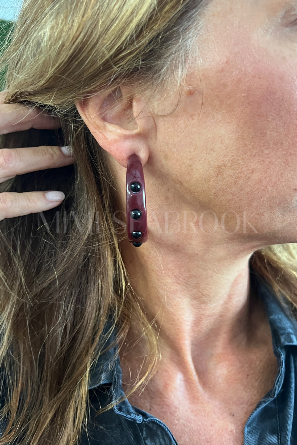GAME DAY Garnet/Black Ball Hoop Earrings, large