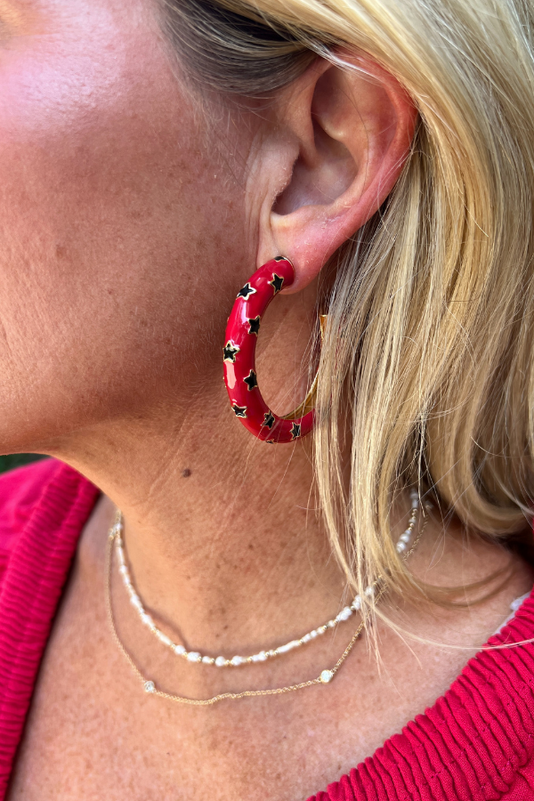 Justine Earrings, red/black