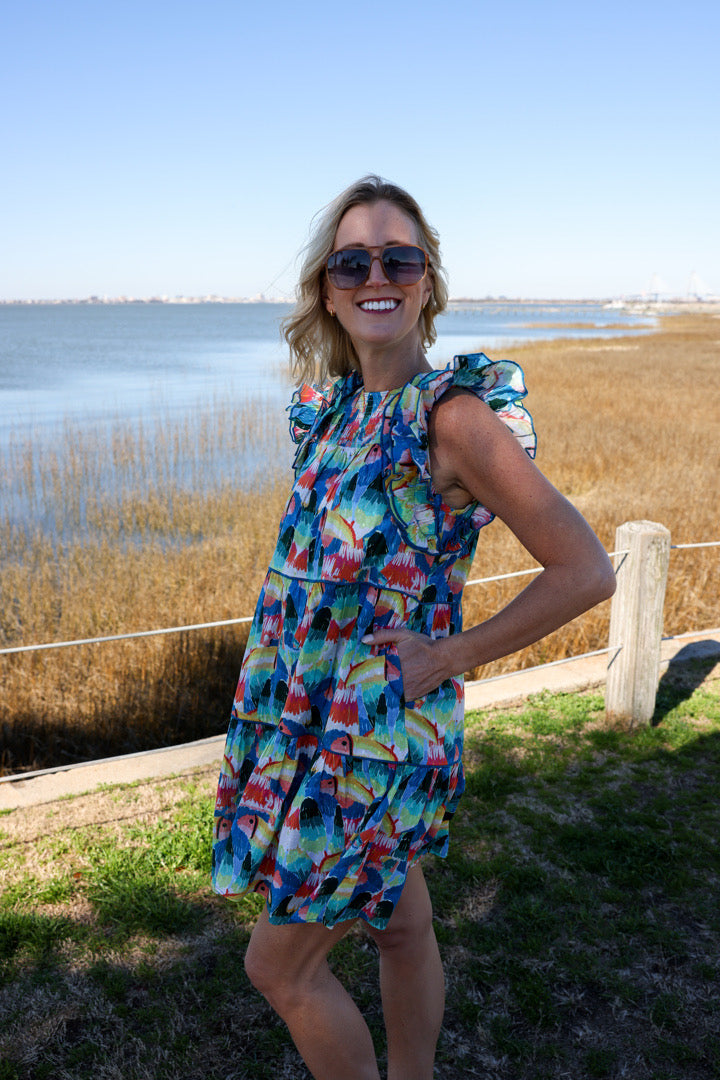 Treasure Cay Dress by King + Pitt, Tropical Bird print