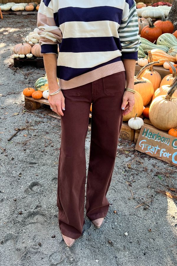 Reina high rise wide leg jeans, brown