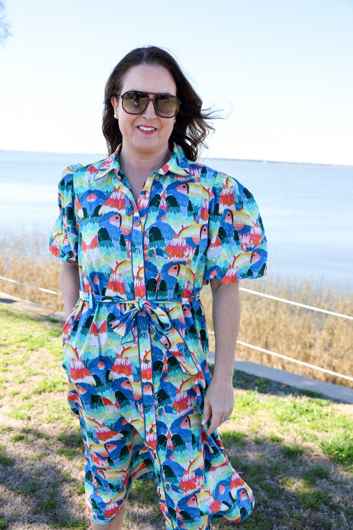 Boca Grande Dress by King + Pitt, Tropical Bird print