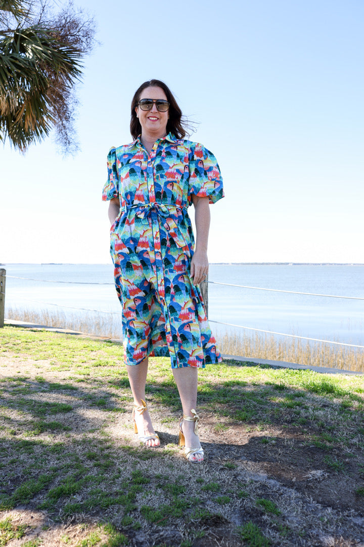 Boca Grande Dress by King + Pitt, Tropical Bird print