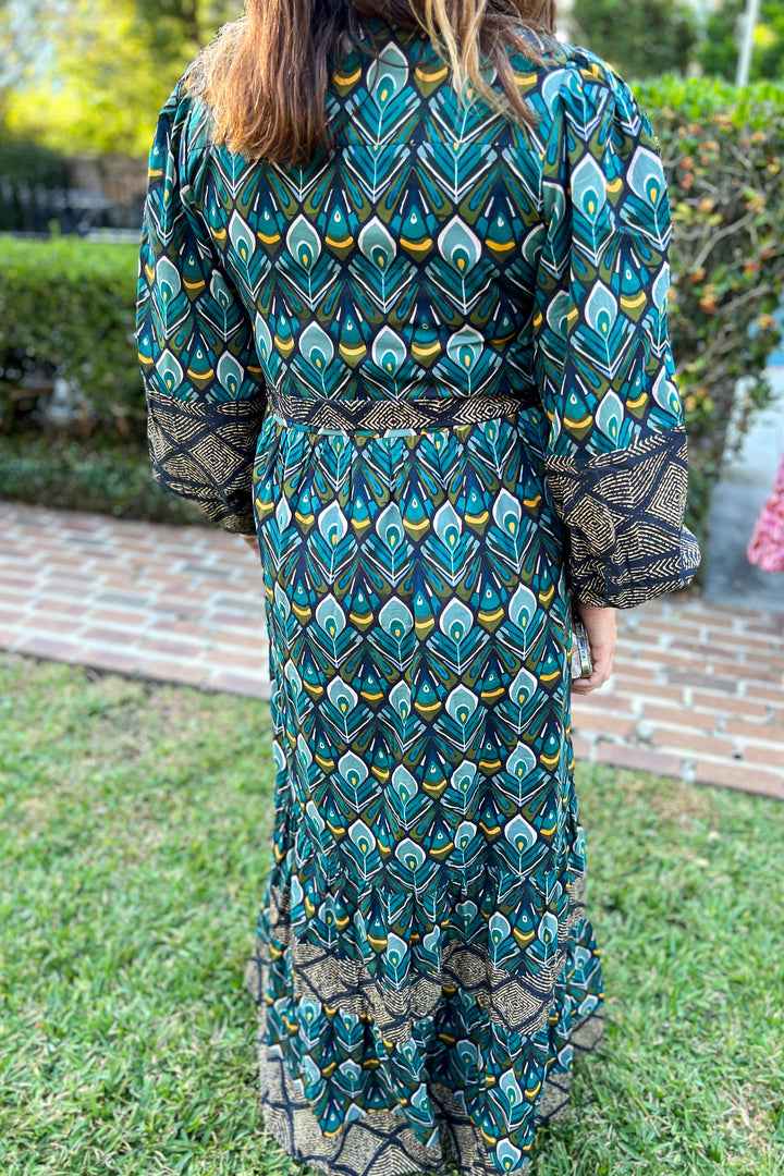 Shannon dress by King + Pitt, peacock print