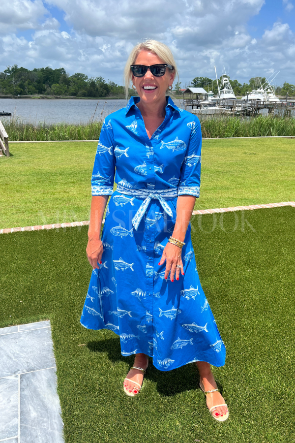 Abington dress, blue fish