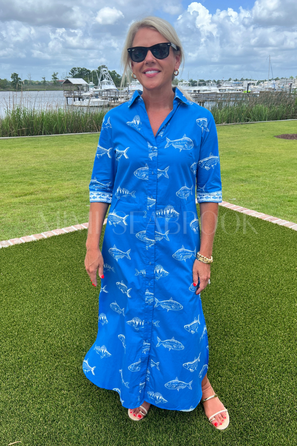 Abington dress, blue fish