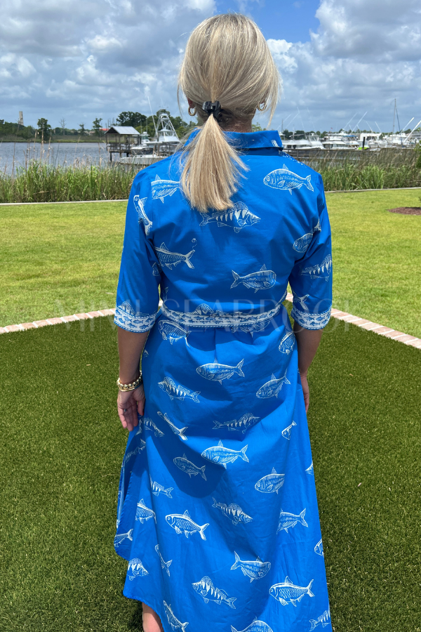 Abington dress, blue fish