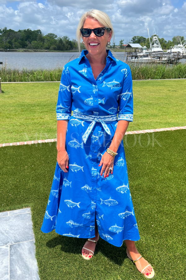 Abington dress, blue fish