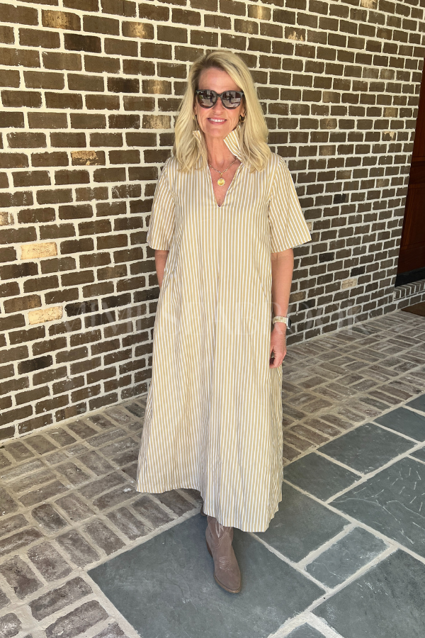 Amoco dress, gold stripe