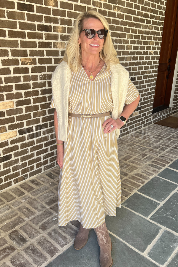 Amoco dress, gold stripe