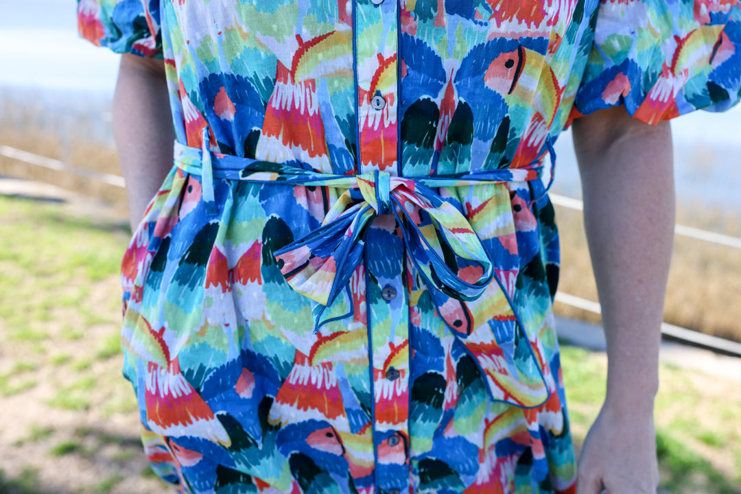 Boca Grande Dress by King + Pitt, Tropical Bird print