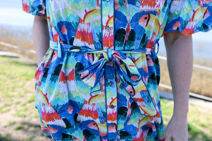 Boca Grande Dress by King + Pitt, Tropical Bird print