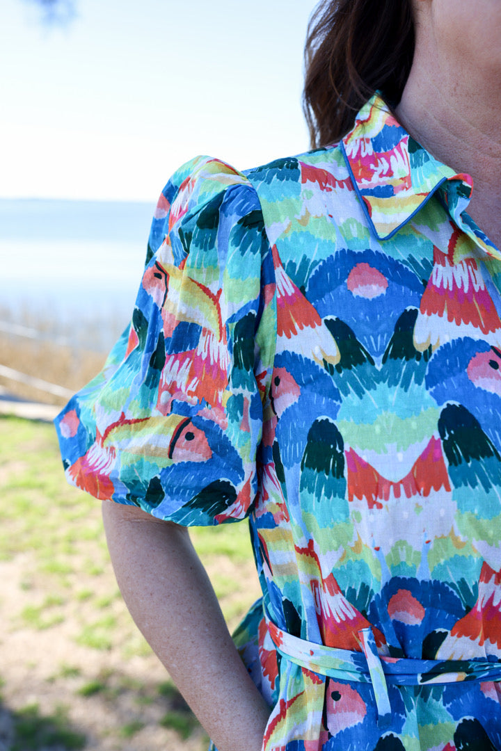 Boca Grande Dress by King + Pitt, Tropical Bird print