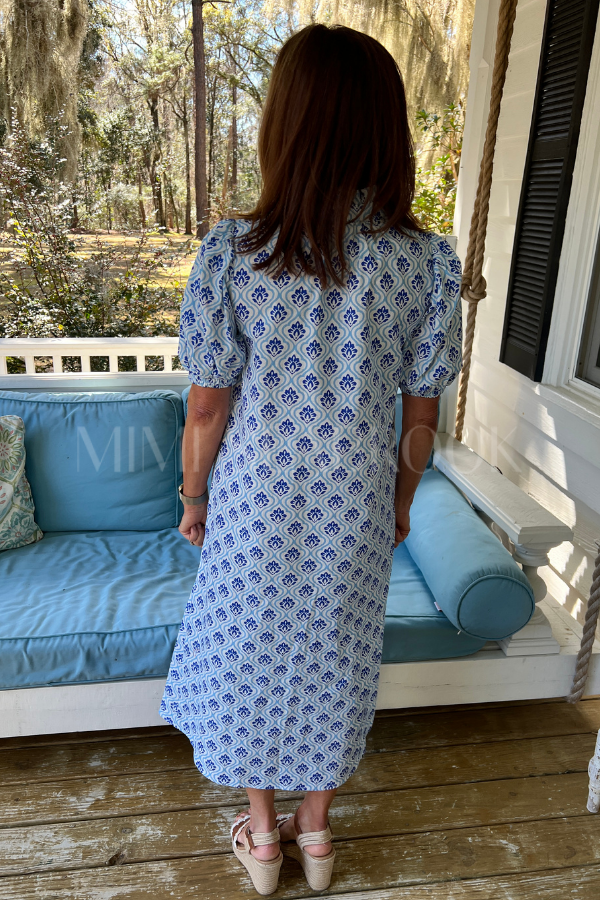 Banberry dress, cobalt/white