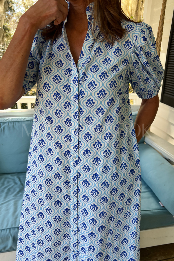 Banberry dress, cobalt/white