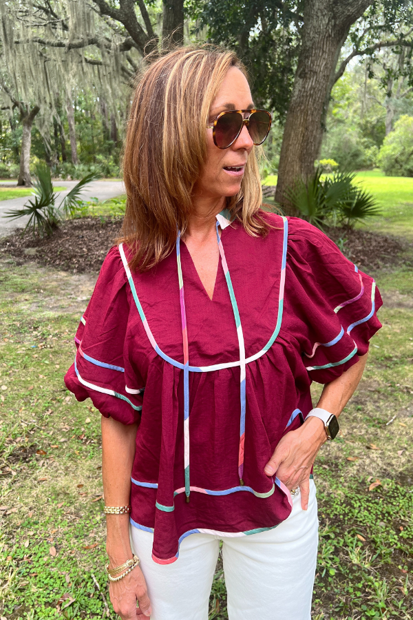 Bates top, burgundy