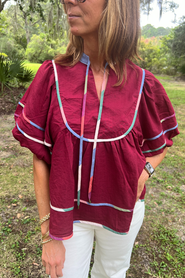 Bates top, burgundy