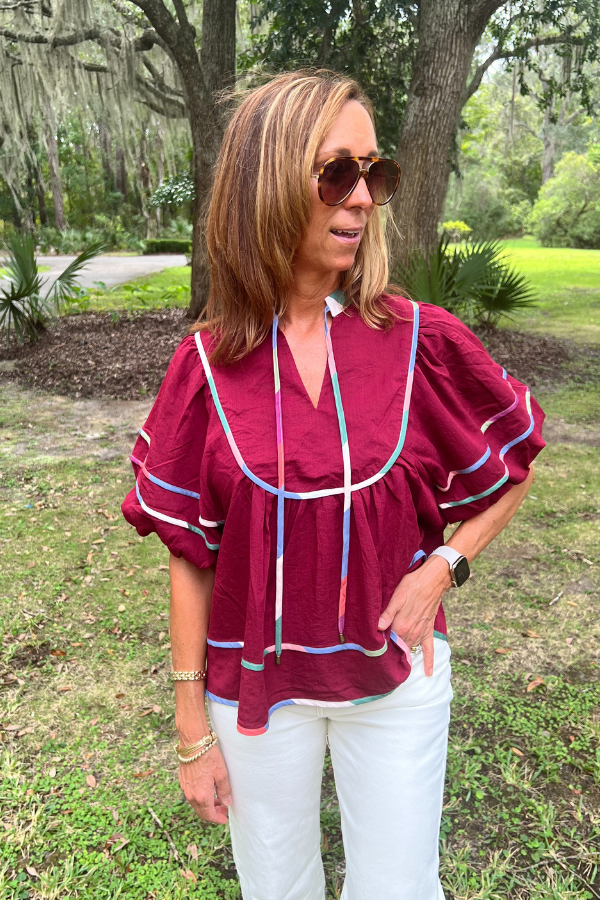 Bates top, burgundy