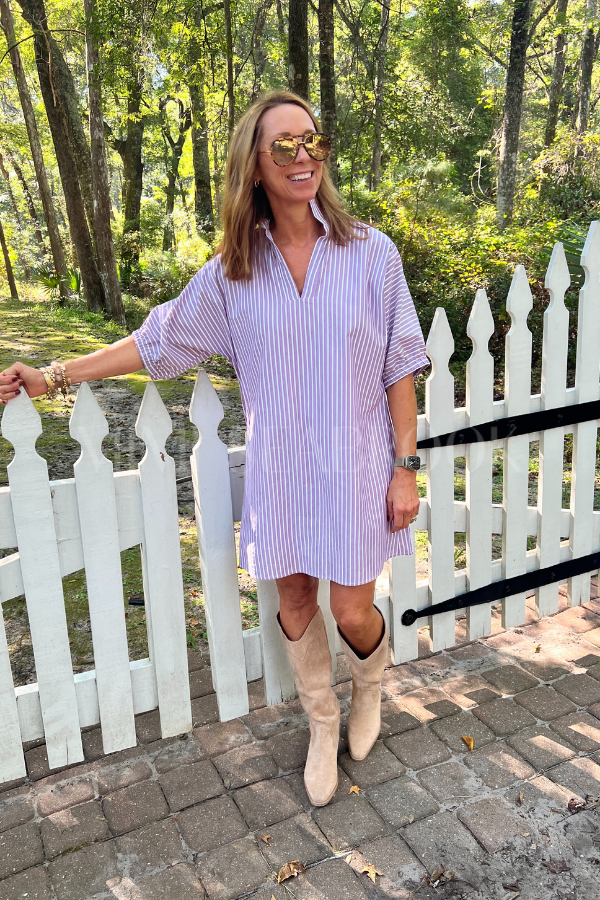 Belle dress, purple stripe