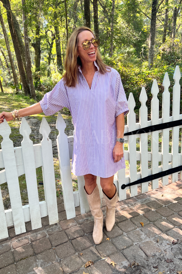 Belle dress, purple stripe