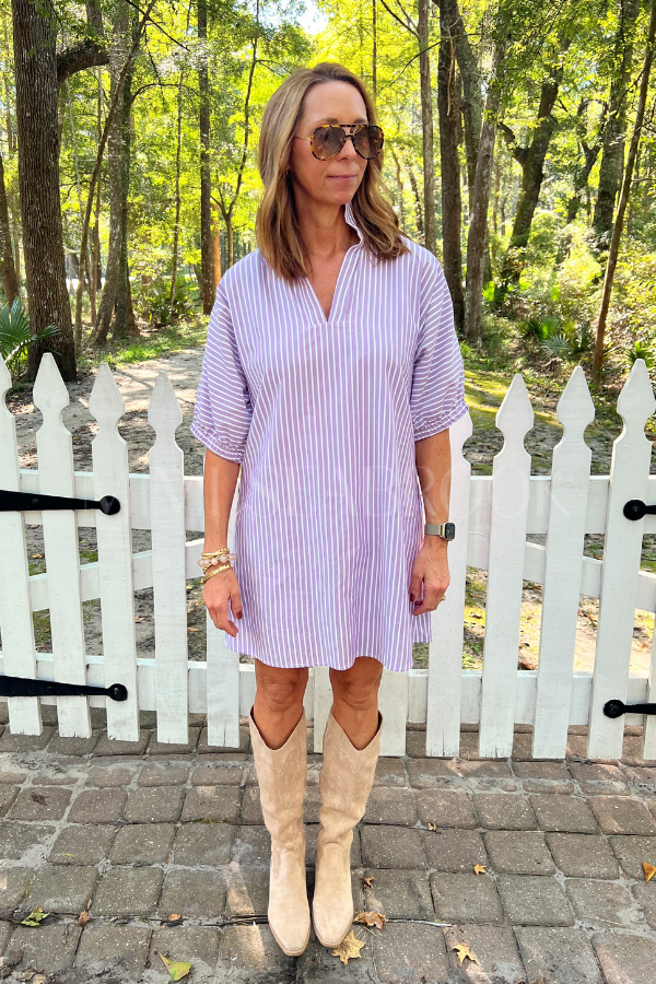 Belle dress, purple stripe