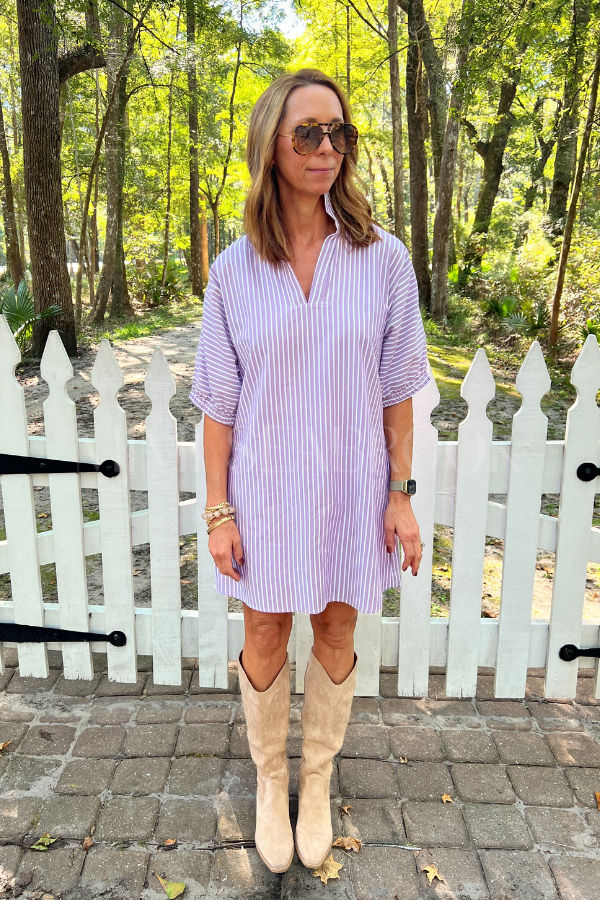 Belle dress, purple stripe