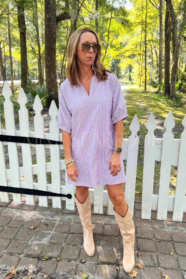 Belle dress, purple stripe