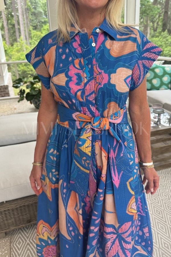 Belted Shirt Dress, Antico Blue by Oliphant