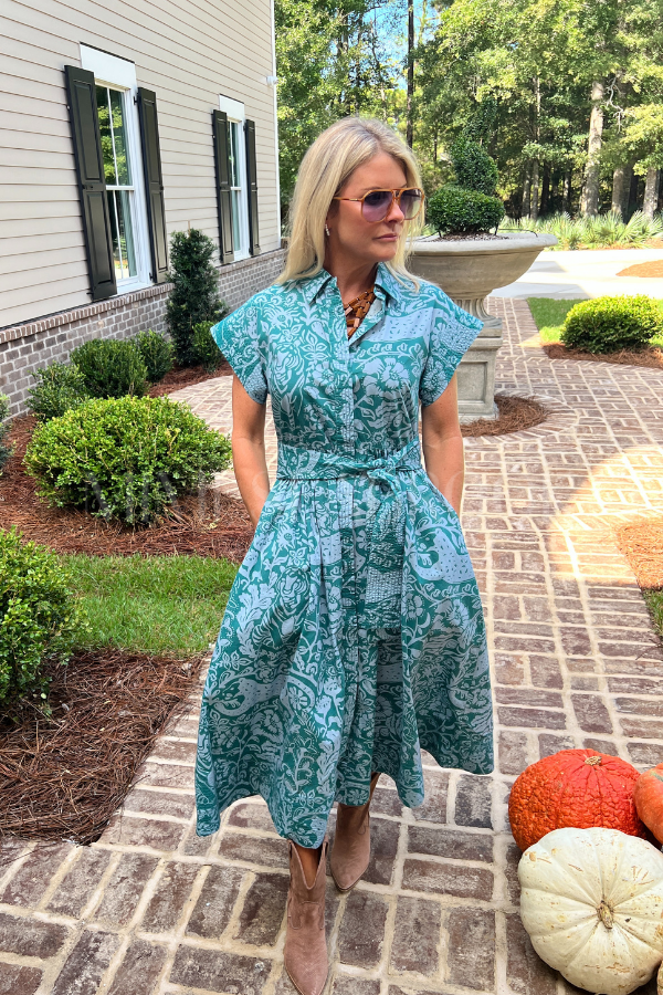 Belted Shirt Dress, Singita Green by Oliphant