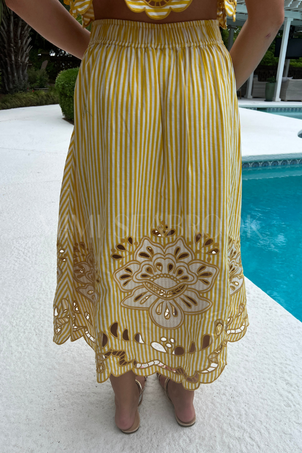 Bicolor Stripes Richilieur Midi Skirt by Farm Rio
