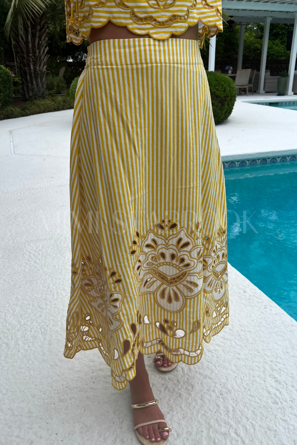 Bicolor Stripes Richilieur Midi Skirt by Farm Rio