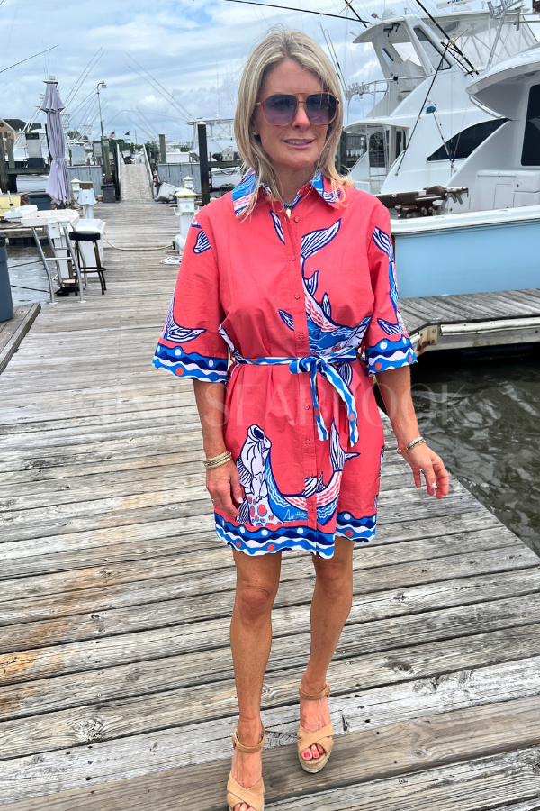 Bimini Dress by King + Pitt, sunset tarpon print