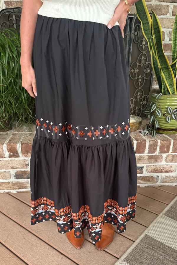 Black Embroidery Maxi Skirt by Farm Rio