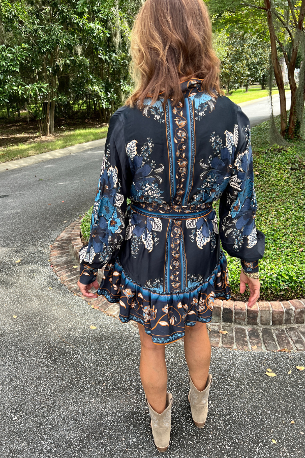 Bloom Tapestry Black Long Sleeves Mini Dress by Farm Rio