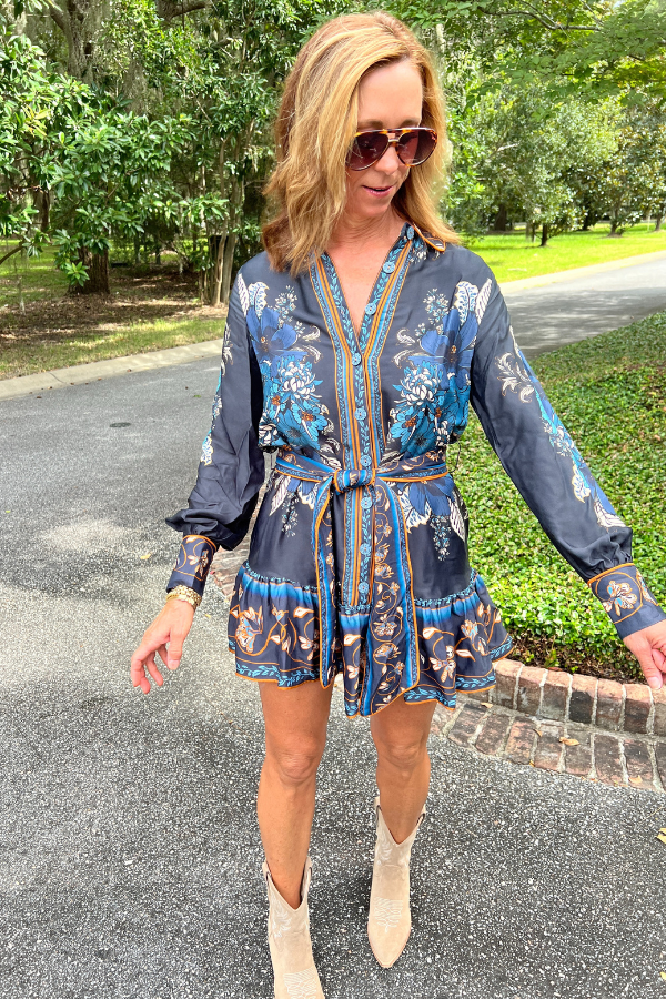 Bloom Tapestry Black Long Sleeves Mini Dress by Farm Rio