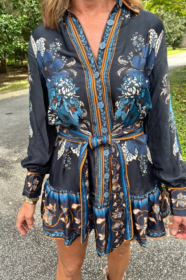Bloom Tapestry Black Long Sleeves Mini Dress by Farm Rio