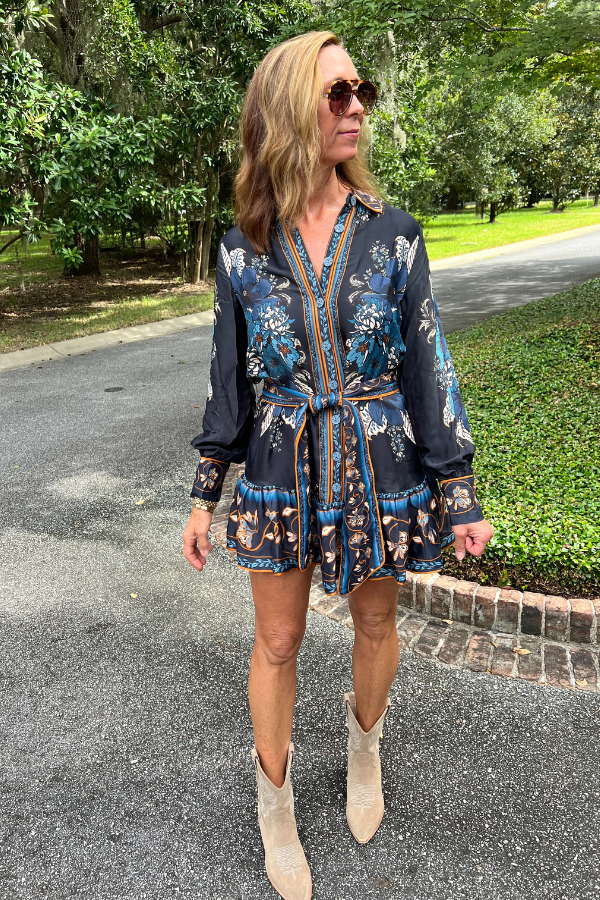 Bloom Tapestry Black Long Sleeves Mini Dress by Farm Rio