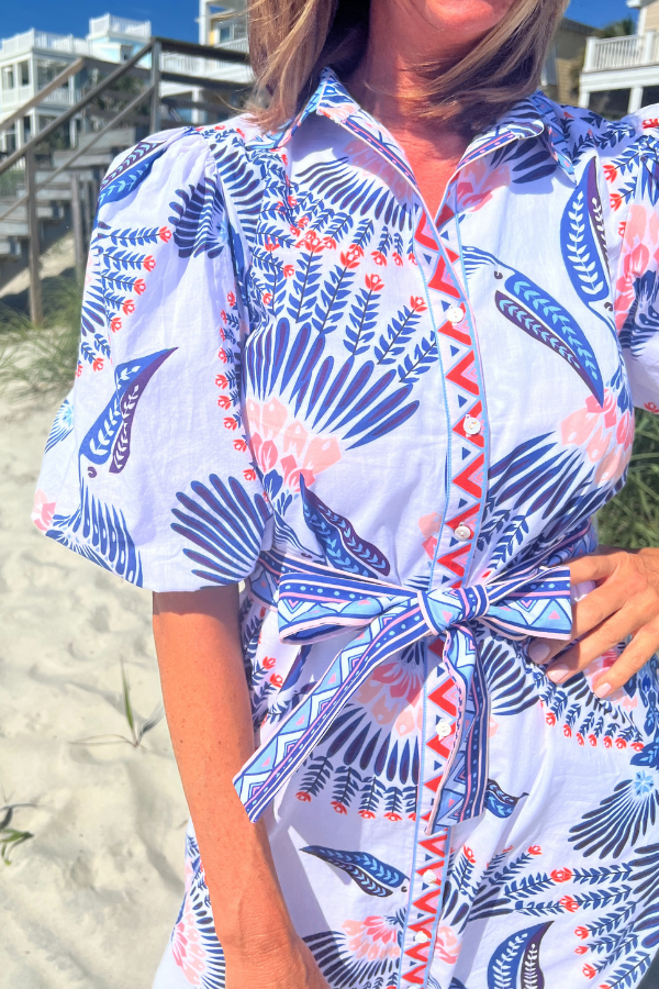 Boca Grande Dress, aztec bird print by King + Pitt