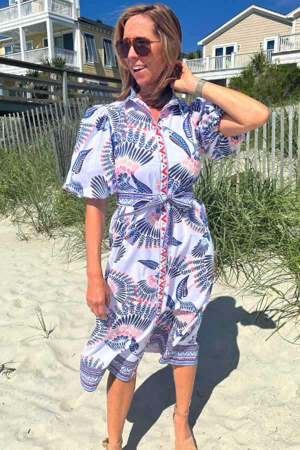 Boca Grande Dress, aztec bird print by King + Pitt