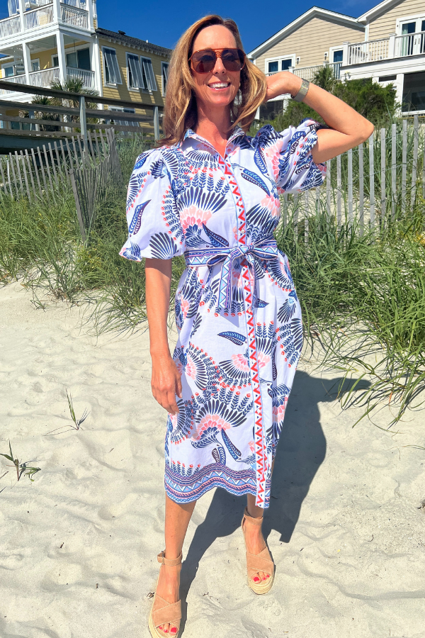 Boca Grande Dress, aztec bird print by King + Pitt