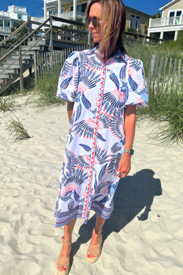 Boca Grande Dress, aztec bird print by King + Pitt