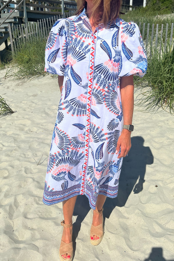 Boca Grande Dress, aztec bird print by King + Pitt