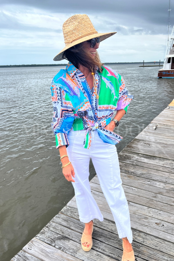 Boyfriend Shirt by King + Pitt, conch republic print