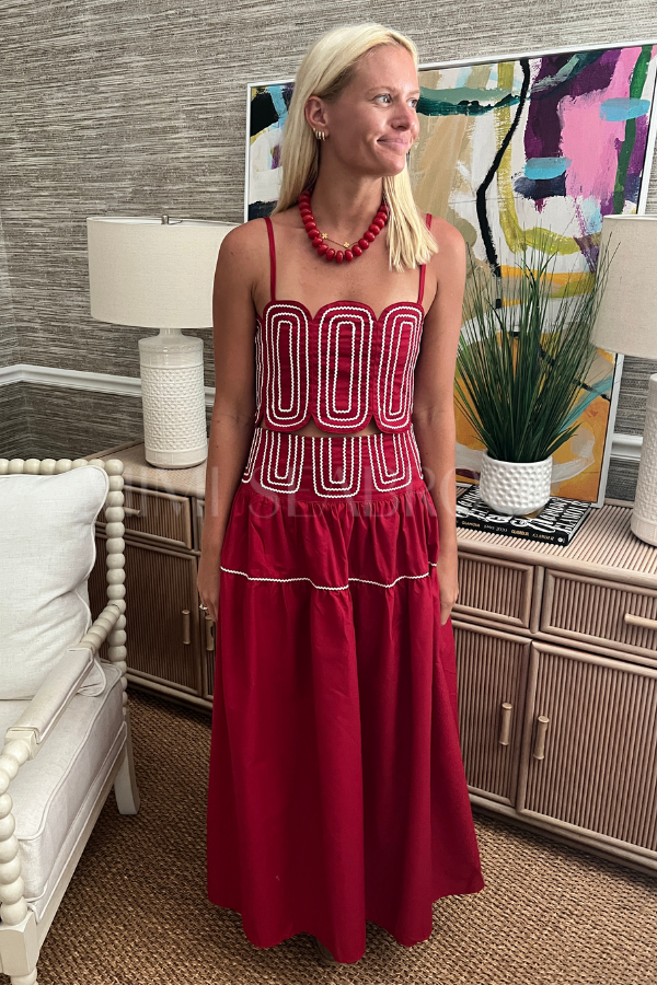 Burks top and skirt set, garnet