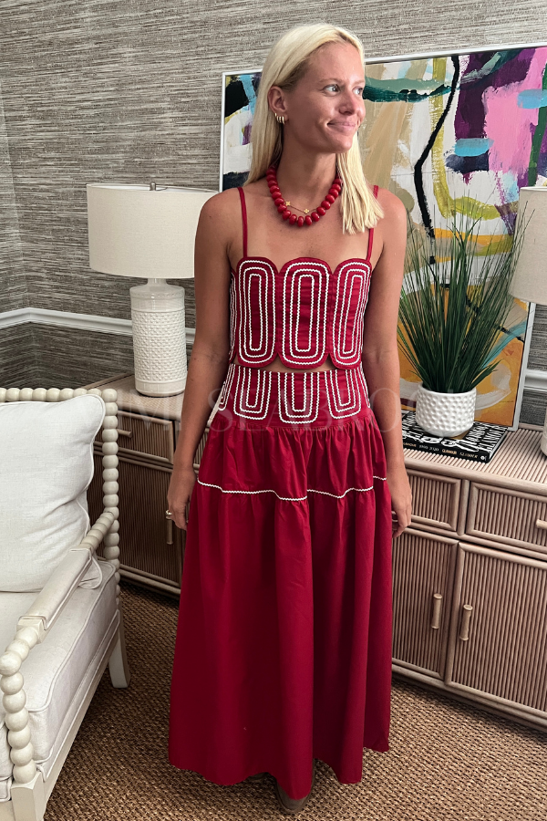 Burks top and skirt set, garnet