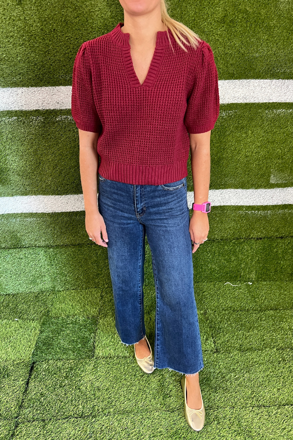 Burnside knit top, burgundy