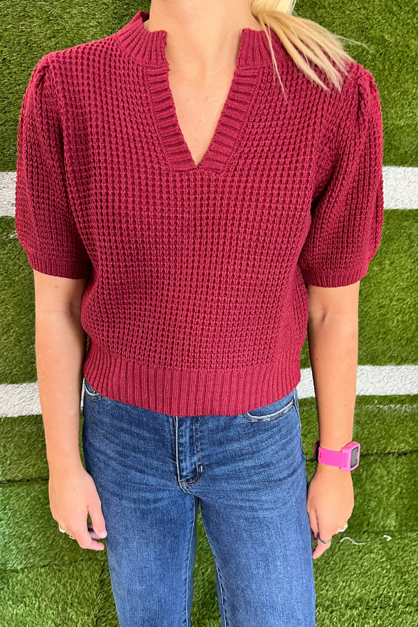 Burnside knit top, burgundy