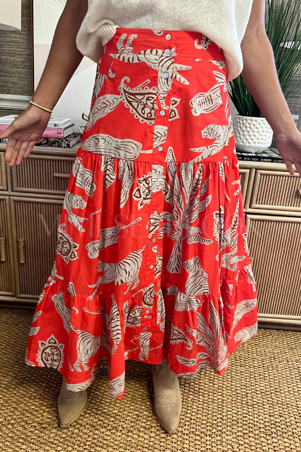 Button Front Skirt, Bengal Brick by Oliphant