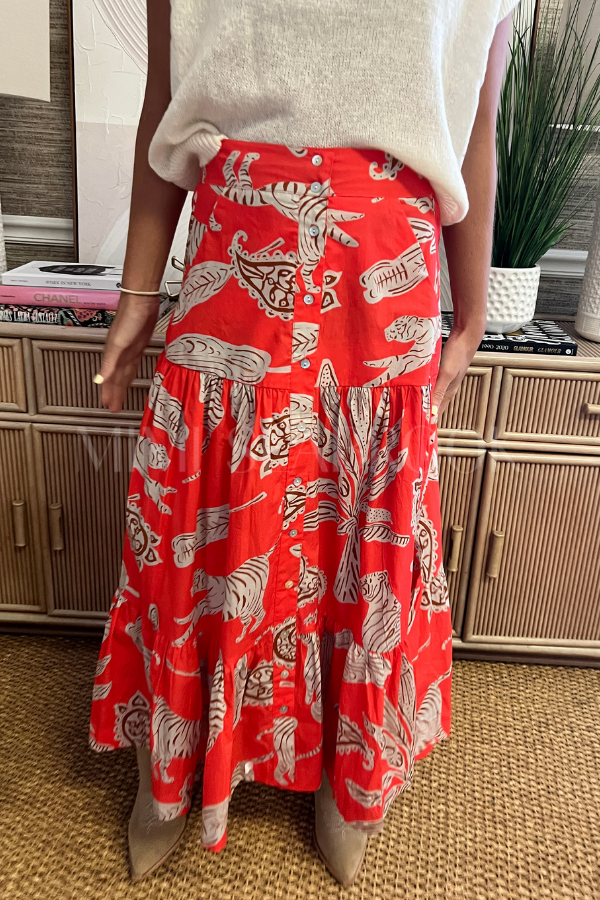 Button Front Skirt, Bengal Brick by Oliphant