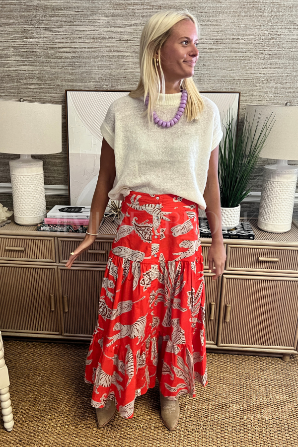 Button Front Skirt, Bengal Brick by Oliphant