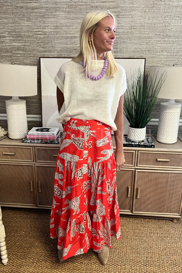 Button Front Skirt, Bengal Brick by Oliphant